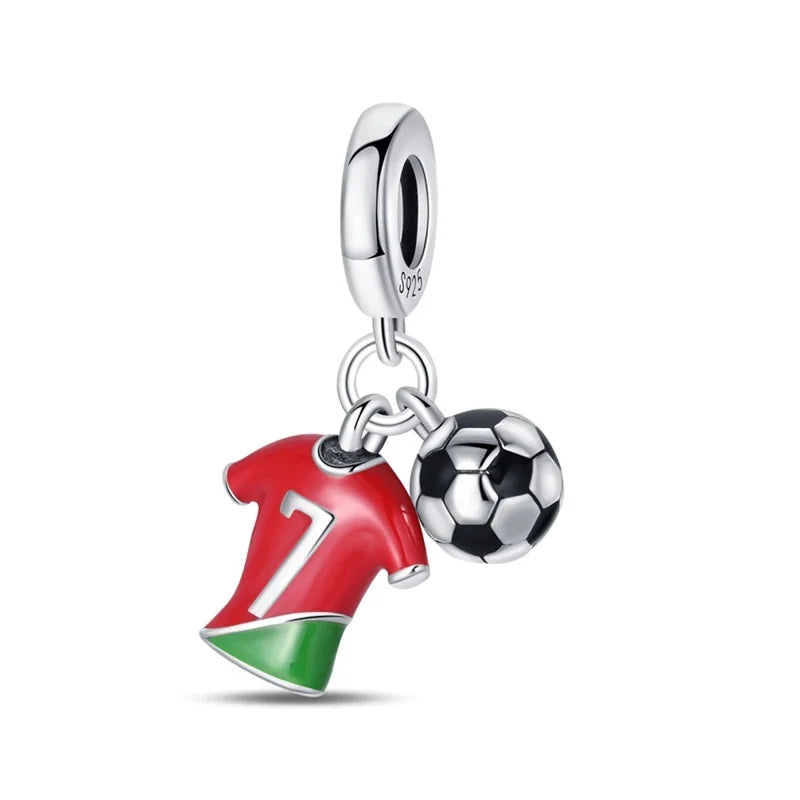 925 Sterling Silver Soccer Trophy Jersey Charm Beads – Fits 3mm Bracelets DIY Jewelry