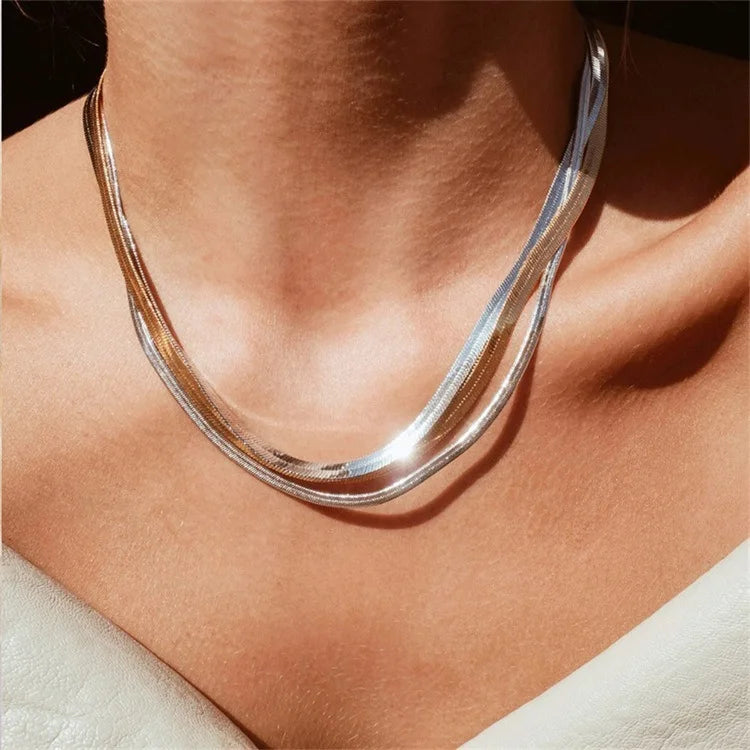 Gold Snake Blade Chain Necklace for Women – 3/4/5mm Stainless Steel Minimalist Punk Choker