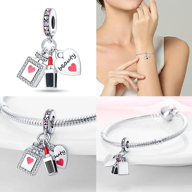 925 Sterling Silver Perfume Bottle Charm Bead – Fits Pandora Bracelet DIY Jewelry Gift for Women