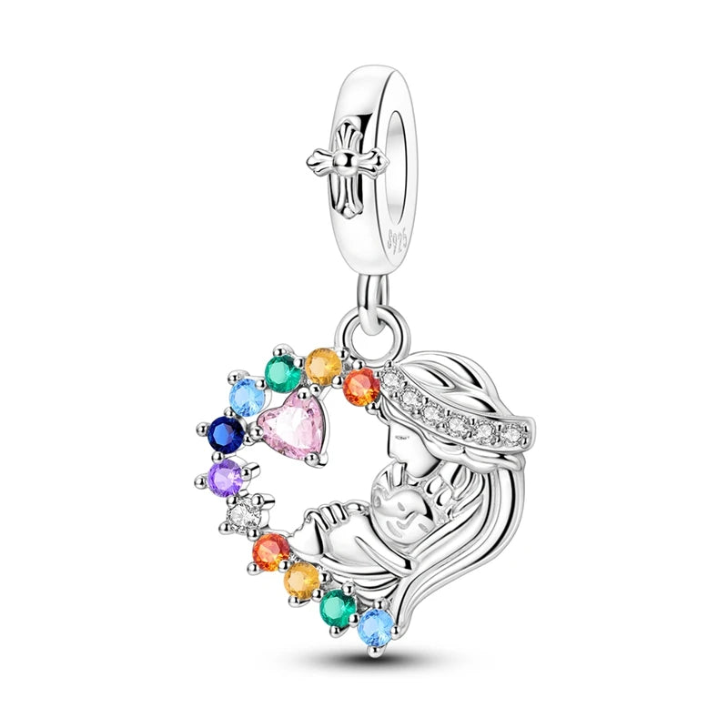 Original 925 Sterling Silver Girls Charms | Love Heart & Family Bead Pendant for Bracelets, Women’s Jewelry Gift