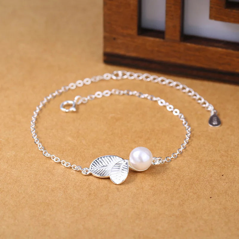 925 Sterling Silver Green Leaf Bracelet | Elegant Nature-Inspired Bangle for Women Girls Fashion Jewelry Gift