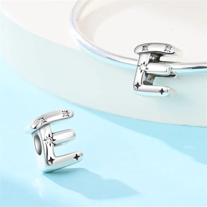 Classic 925 Sterling Silver A–Z Alphabet Charms | Letter Beads with Stars Fit Original Bracelet DIY Jewelry for Women
