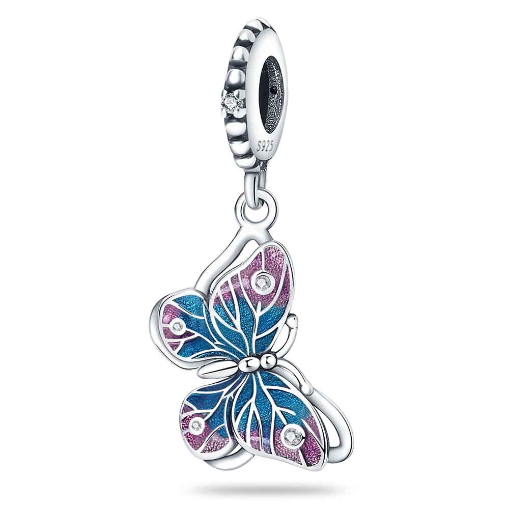 925 Sterling Silver Blue Series Charm | Dragonfly, Butterfly, Bird & Pansy Flower Pendant for 4MM Bracelet