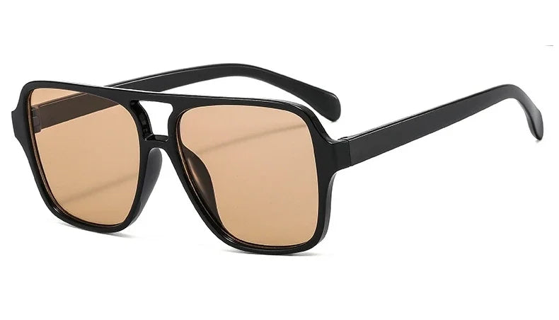 Vintage Double Bridge Yellow Sunglasses for Women – Oversized Square Luxury Shades | Female Pilot Style Eyewear
