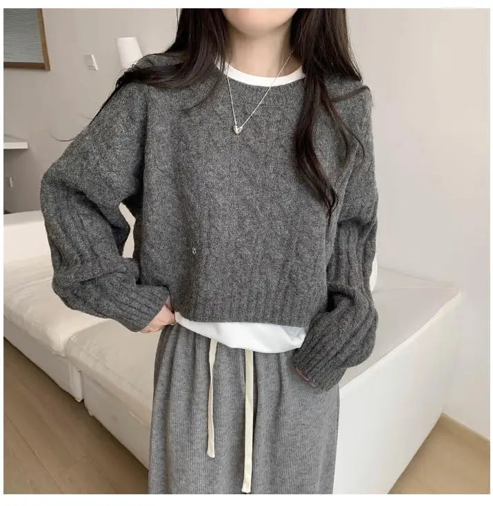 Soft ort Knitted Sweater Women's Top Lazy Sle Inner Wear Autumn Winter New Arrival Twist Cotton Long Sve round Ne Sw...