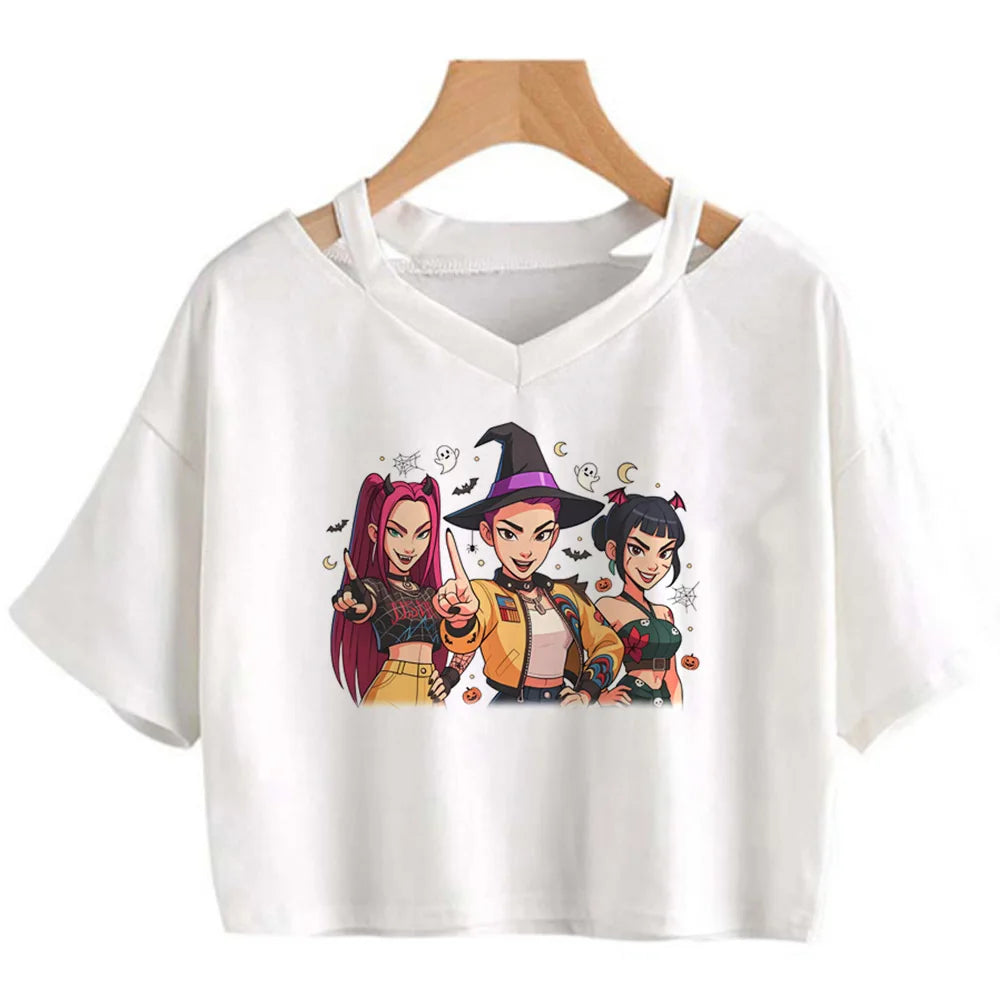 Kpop Demon Hunters Girls Crop T-Shirt – Women’s O-Neck Summer Y2K Punk Sleeveless Top