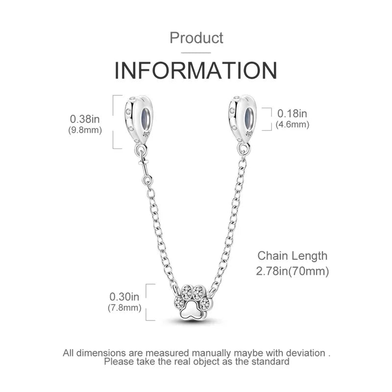 925 Sterling Silver Star Moon Safety Chain Charm | Pandora Fit Jewelry