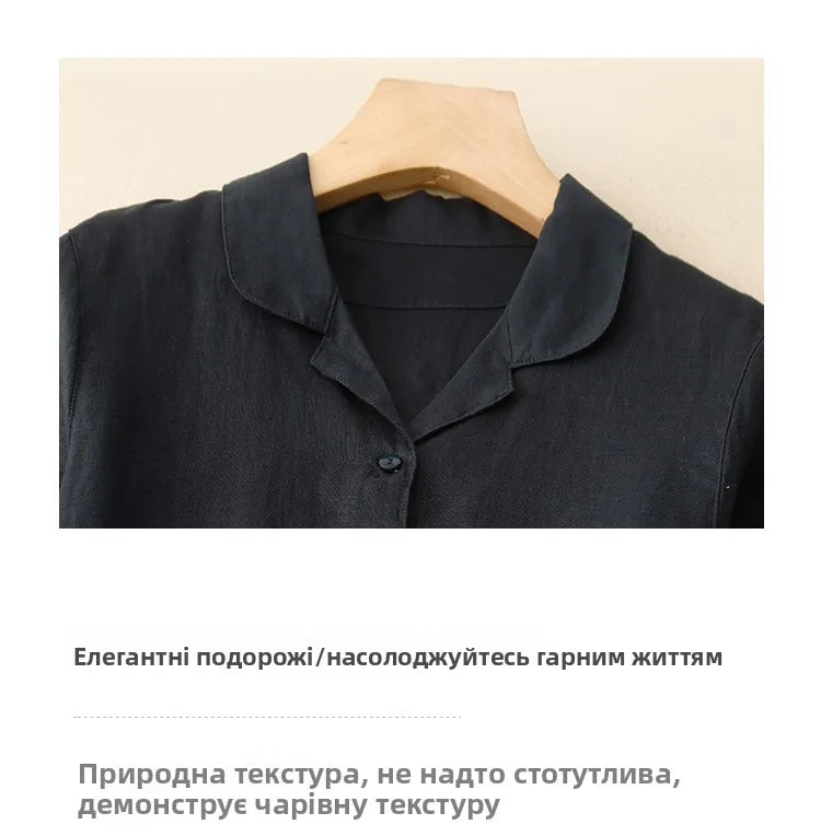 Pure Linen Shirt Dress – Women's Summer Lightweight Breathable Long Dress, Loose Plus Size with Slimming Belt