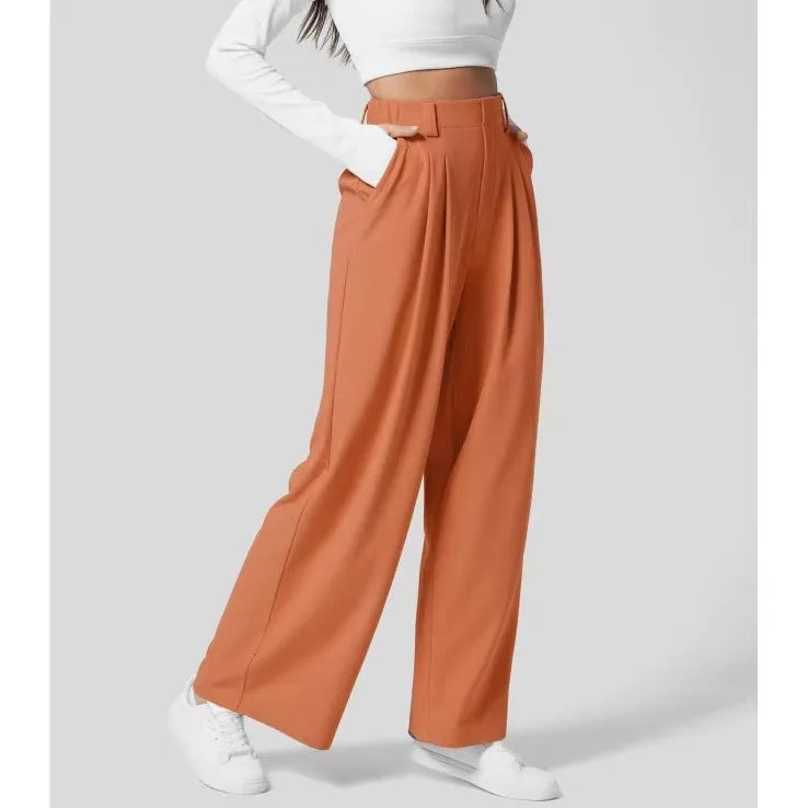 Women’s Solid Color Yoga Pants | Loose Stretch Palazzo Trousers | Streetwear Baggy Joggers with Pockets