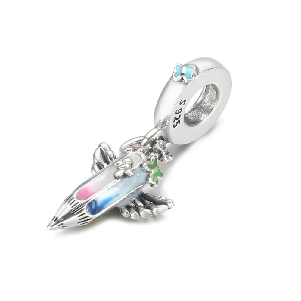 925 Sterling Silver Blue Planet & Dolphin Galaxy Dangle Charm | Women’s Bracelet DIY Jewelry