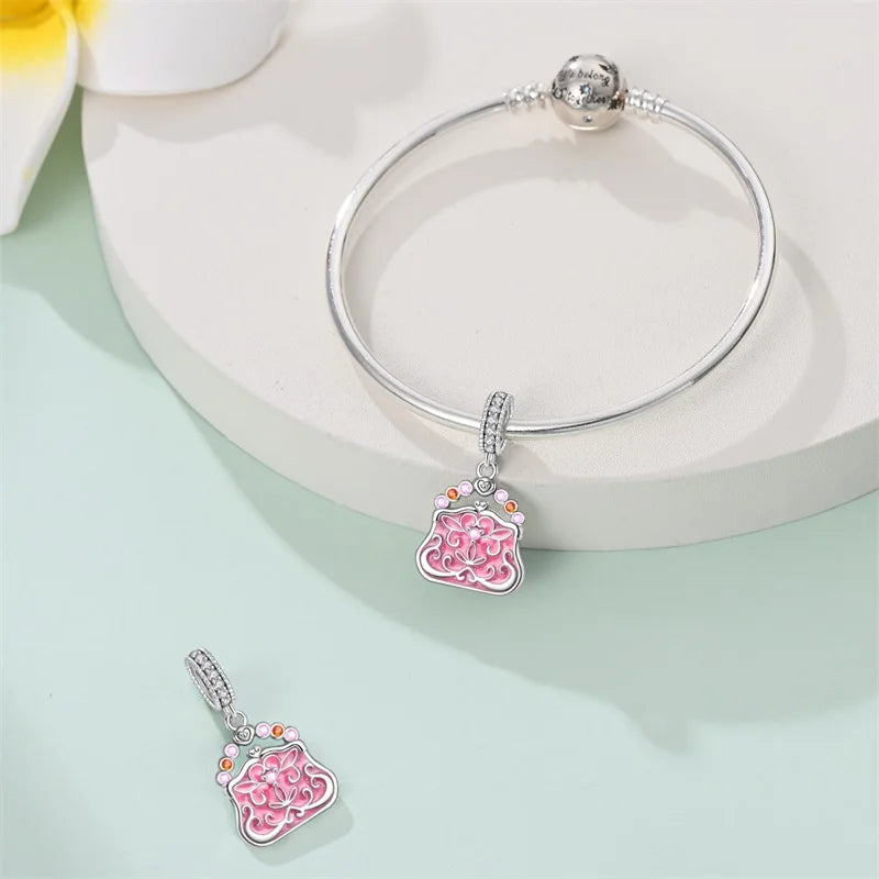 925 Silver Plated Magic Mirror Princess Angel Pink Charm Beads | Fits Original Pan 925 Bracelet | Exquisite DIY Jewelry