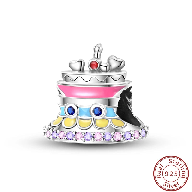 925 Sterling Silver Dessert Afternoon Tea Charm – Coffee, Cake, Pizza & Fries Beads Fit Original Pandora Bracelet DIY Jewelry