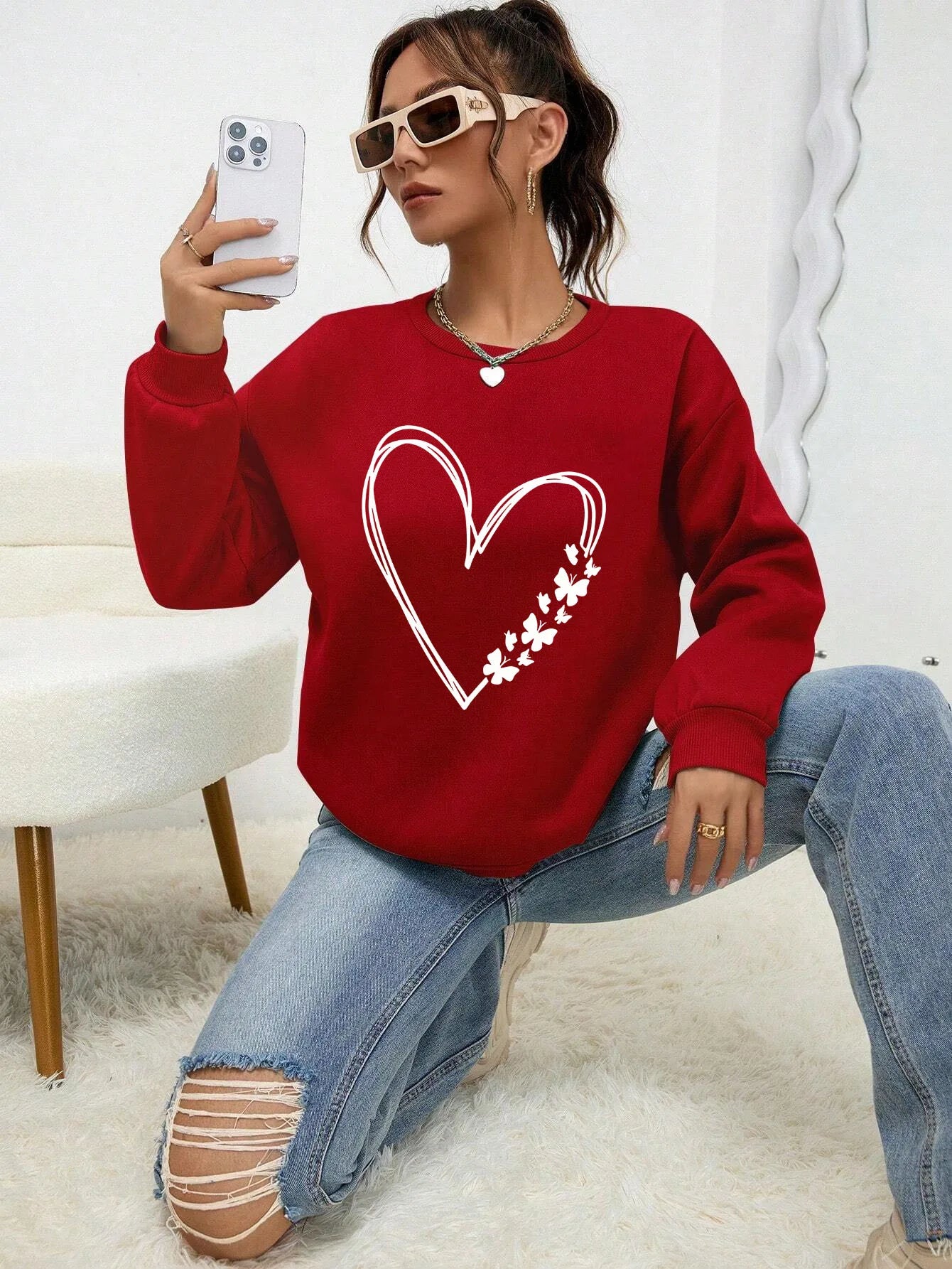 The Great Love at the Edge of Butterflies Sweatshirt | Women’s Fleece Crewneck Pullover | Autumn Soft Streetwear