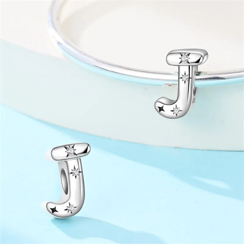 Classic 925 Sterling Silver A–Z Alphabet Charms | Letter Beads with Stars Fit Original Bracelet DIY Jewelry for Women