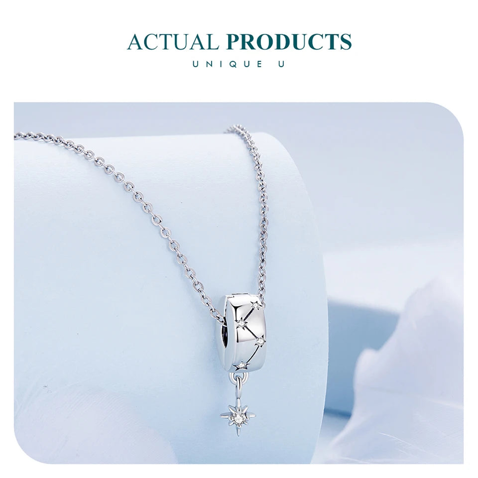 BAMOER 925 Sterling Silver Star of David Pendant | Polished Hexagram CZ Bead | Fits Original Bracelet DIY Jewelry Accessories