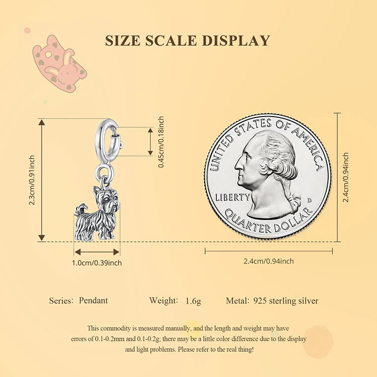 WOSTU 925 Sterling Silver Pet Dog Charm Pomeranian Yorkshire Terrier Pendant for Women Bracelet