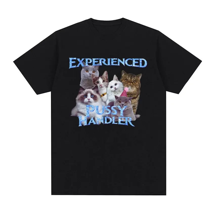 “I Eat Cement” Cursed Cat T-Shirt | Funny Meme Women’s Short Sleeve Casual Top