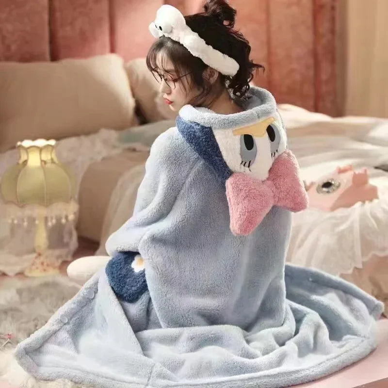 Kawaii Sanrio Hello Kitty Velvet Pajamas Set | Cute Cartoon Nightgown & Bathrobe | Girls & Couples Soft Home Wear