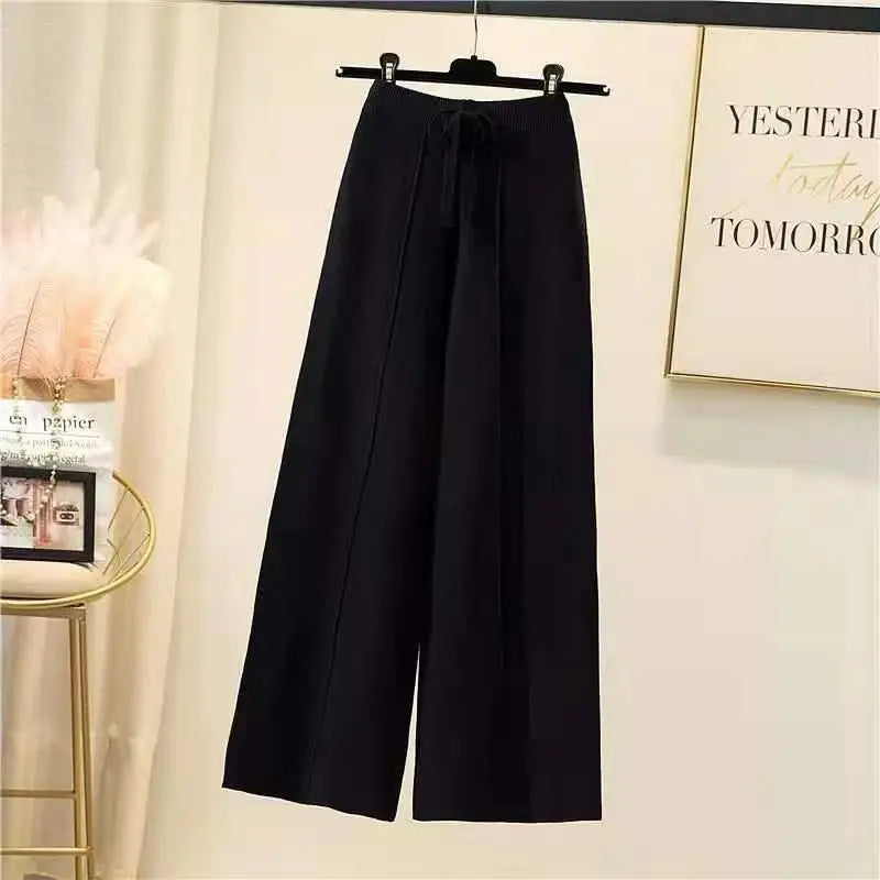 Knitted Pants Women | High Waist Elastic Drawstring Loose Casual Wide Leg Pants | Spring & Autumn