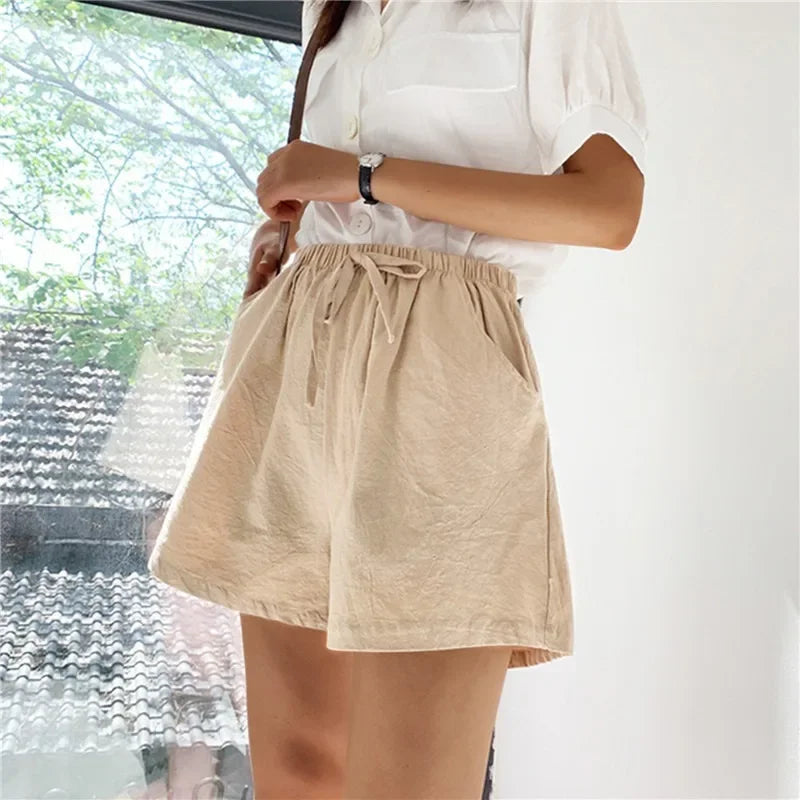 ☀️ Cotton Linen Women's Sport Shorts 🩳 Summer High Waist Solid Black Shorts 👖 Fashion Plus Size Casual Short Pants
