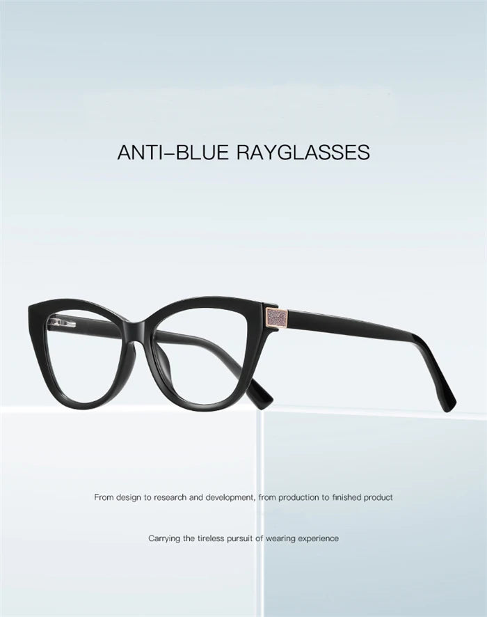 Fashion Women Myopia Glasses – Big Frame TR90 Anti-Blue Light Luxury Cat Eye | Custom Prescription Eyewear 0 to -6.0