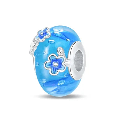 2025 Classic 925 Sterling Silver Colored Flower & Leaf Murano Glass Charm Beads | DIY Bracelet