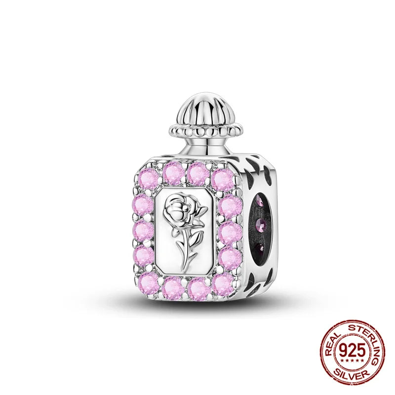 925 Sterling Silver Perfume Bottle Charm Bead – Fits Pandora Bracelet DIY Jewelry Gift for Women