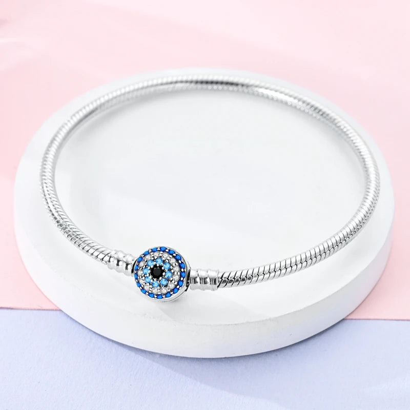 925 Sterling Silver Evil Eye Bracelet with Hand of Fatima | Blue Zircon Protection Charm Jewelry for Women