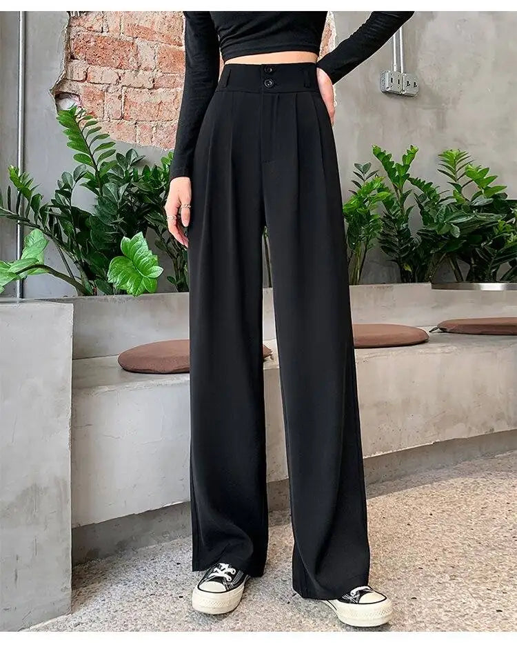 Women’s Slim Fit Straight Leg Suit Pants | Summer Thin Black Casual Trousers for Pear Shaped Body & Wide Hips