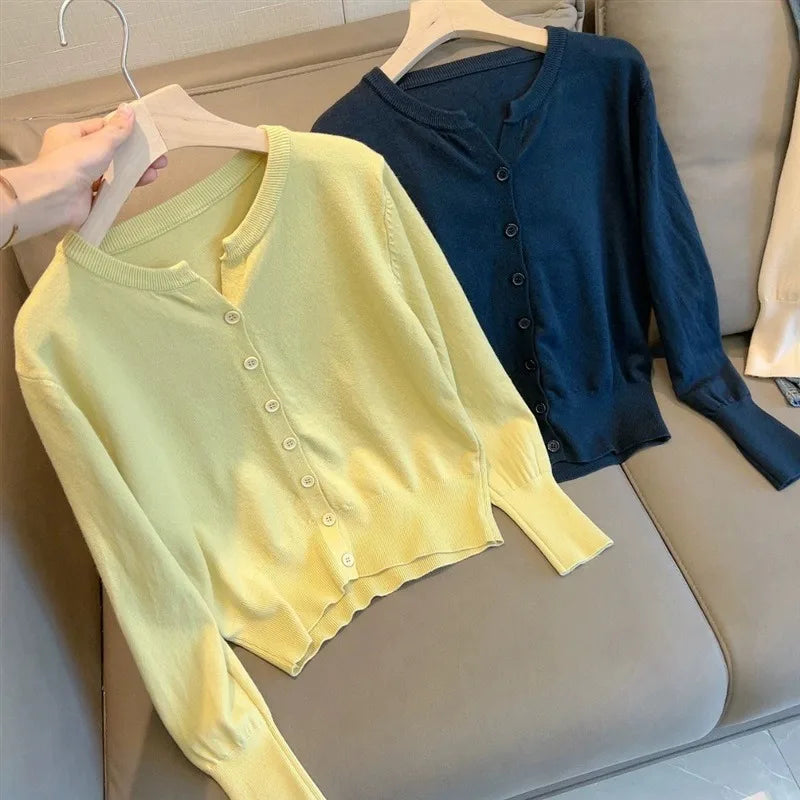 Soft Woolen Knitted Cardigan for Women – Loose Fit V-Neck Korean Style Sweater Jacket, Spring 2024 Outerwear