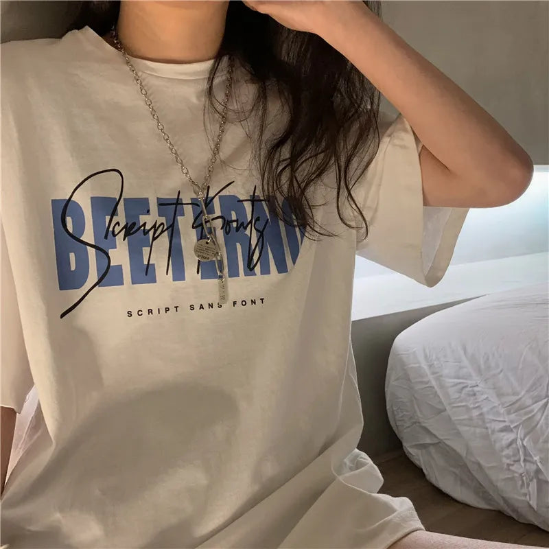 Oversized American Street Style T-Shirt for Women | Retro Loose Cotton Casual Top