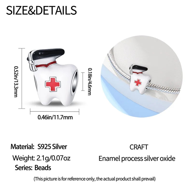 Doctor Nurse 925 Sterling Silver Charms Beads | Original Trendy Medical Pendant for DIY Bracelet Jewelry