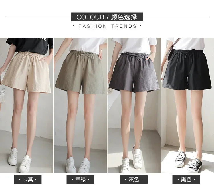 2024 Women’s Cotton Linen Summer Shorts – Casual Solid High Waist Loose Shorts with Pockets | Plus Size Soft Girls Shorts