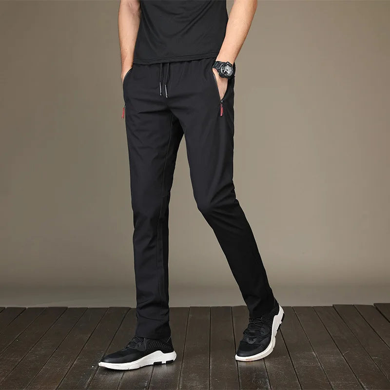 Ice Silk Men’s Pants 2023 – Black & Gray Summer Casual Business Straight Leg Sweatpants