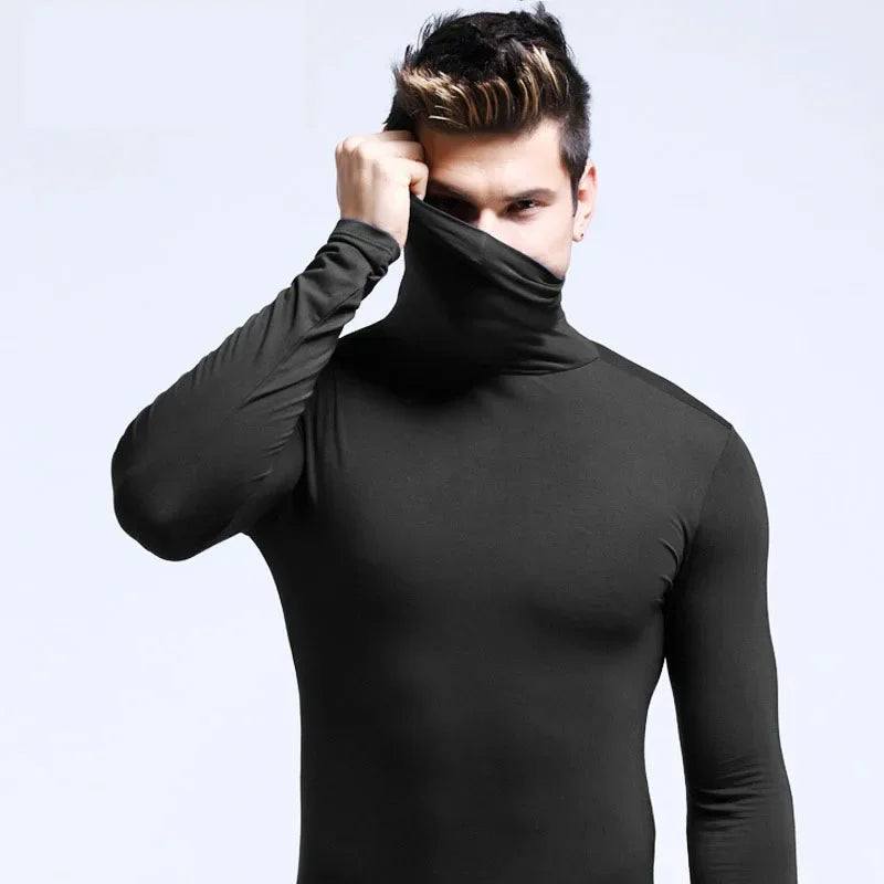 Men’s Slim Fit Turtleneck Shirt | Fall/Winter Solid Black Long Sleeve Inner Wear