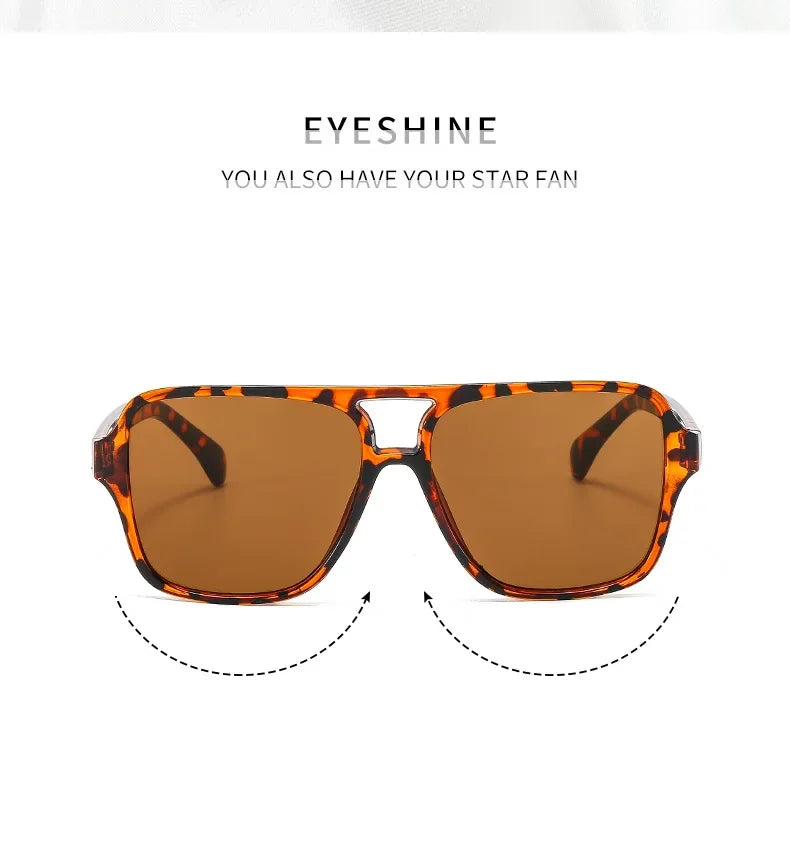 Vintage Double Bridge Yellow Sunglasses for Women – Oversized Square Luxury Shades | Female Pilot Style Eyewear