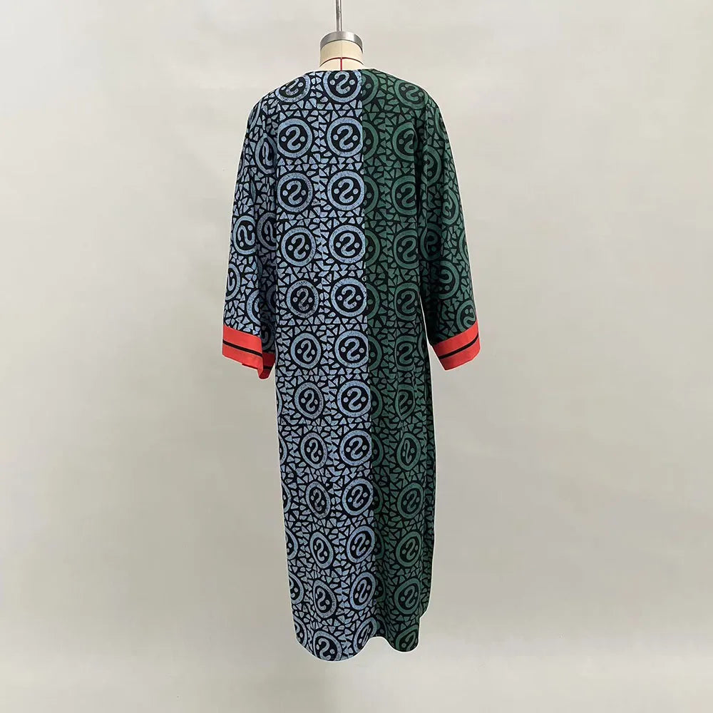 Elegant V-Neck Loose Maxi Dress for Women | 2025 Spring Summer Holiday Dress | Casual Patchwork Printed Dress