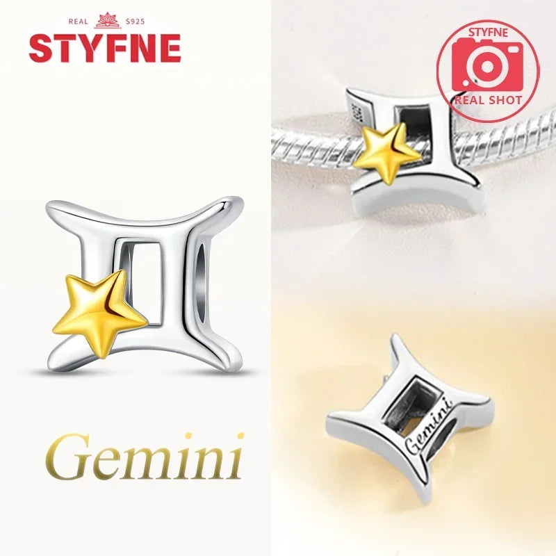 925 Silver Plated Twelve Constellations Charms Star Beads for Bracelet DIY Jewelry