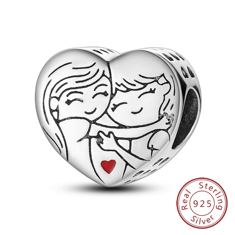 New 925 Sterling Silver Family Sister Love Heart Charm Bead | Original Bracelet DIY Jewelry Gift for Women