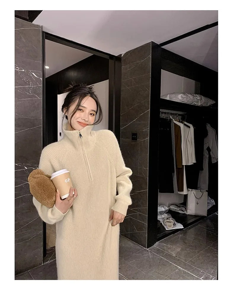 Long Sve Knitted Dr Women's Spring Autumn Loose Lazy Sle Long Dr Inner Wear Sweater Dr Commute Sle Polyester ...