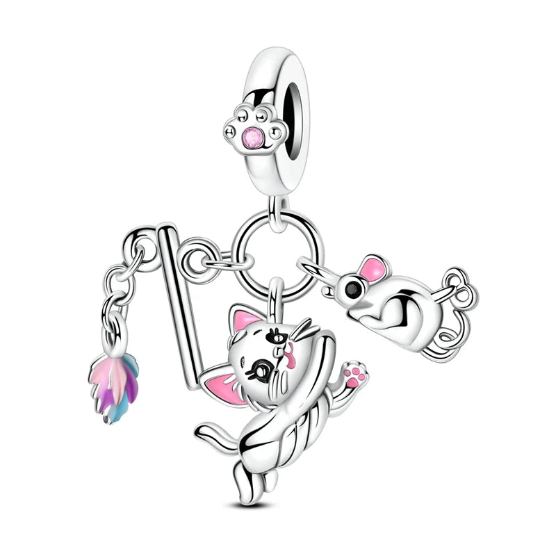 925 Sterling Silver Cute Cat Charm Beads | Paw Print Pendant for Original DIY Bracelets & Women’s Jewelry Gift