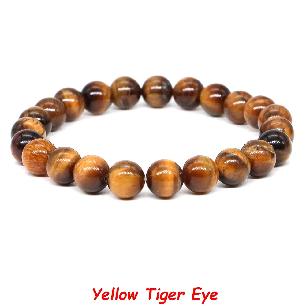 Natural Stone Healing Crystal Bracelet | Amethyst, Quartz & Agate Round Beads Elastic Stretch Bangle for Women & Men