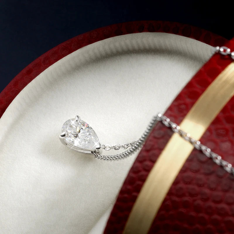 EWYA Solitaire Pear Cut Moissanite Diamond Pendant Necklace 1-5CT D Color 925 Silver 18K Rose Gold Chain for Women