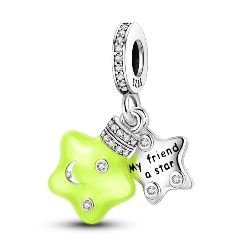 925 Sterling Silver Golden Zircon Saturn Flower Butterfly Charm Bead Fit 3MM Original Bracelet Women DIY Jewelry