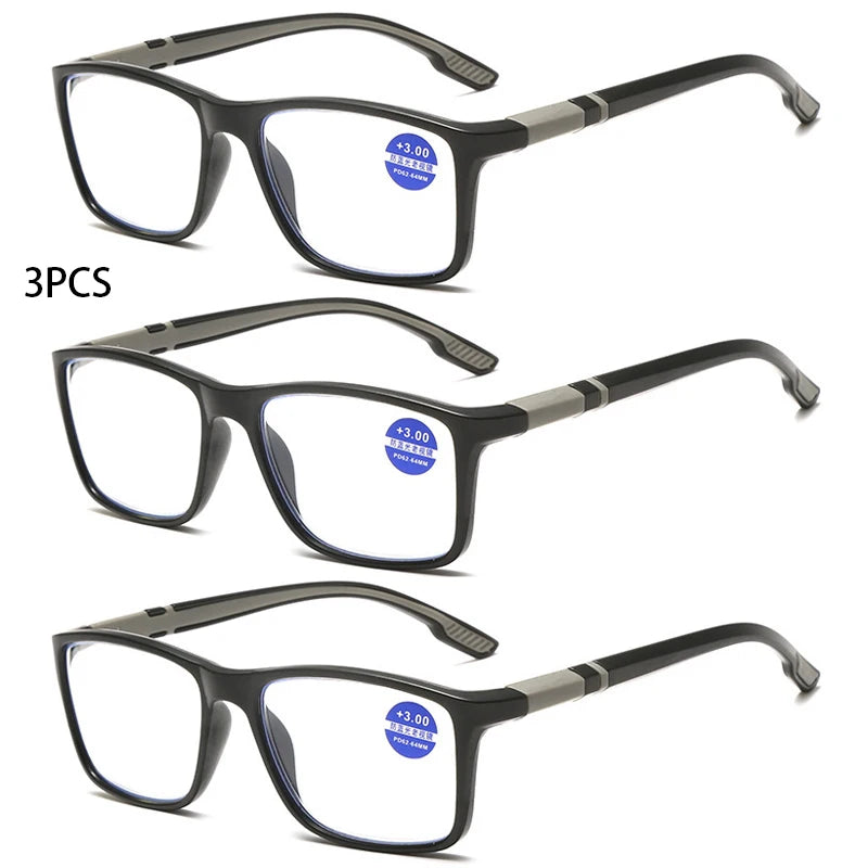 3PCS Reading Glasses Men Women Sports Anti-blue Light Reading Eyewear Red TR90 Frame Presbyopia Eyeglasses +100 to+400 glasses