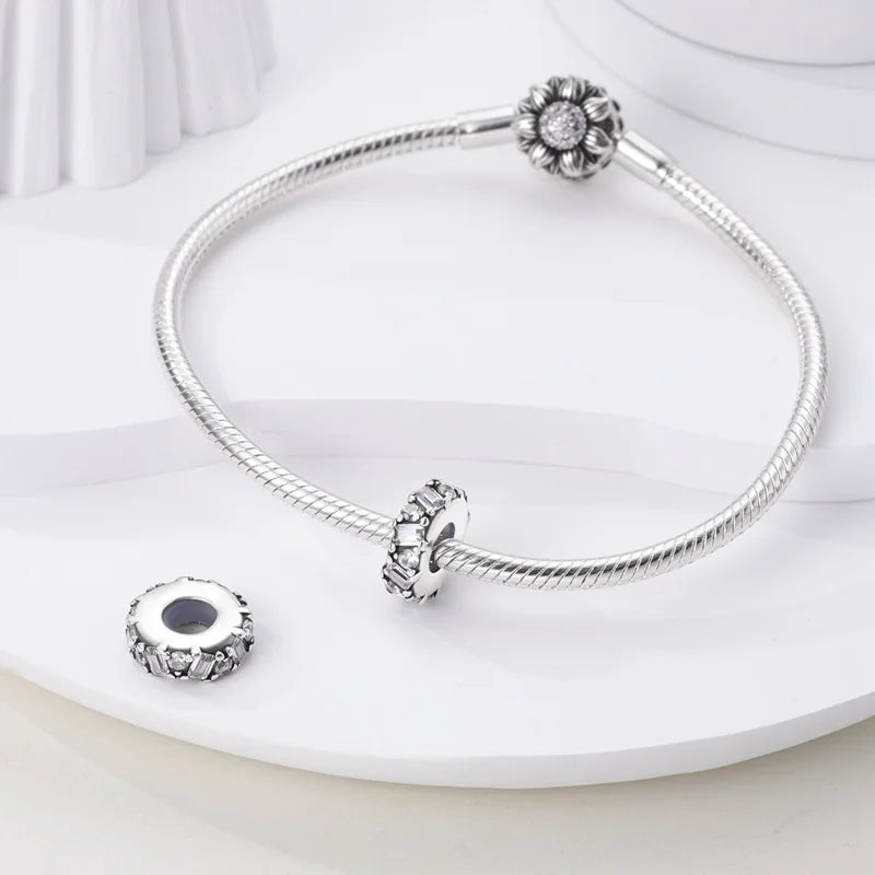 925 Sterling Silver Round Colored Zircon Spacer Beads – Fits Pandora Original Bracelets DIY Exquisite Party Jewelry