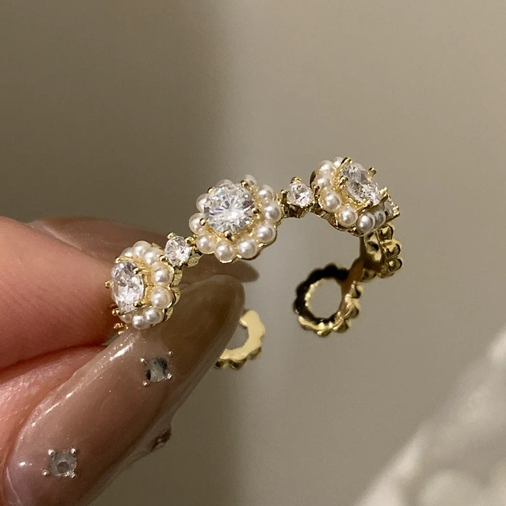 VENTFILLE 925 Sterling Silver Flower Lace Ring – Adjustable CZ Korean Fashion Jewelry