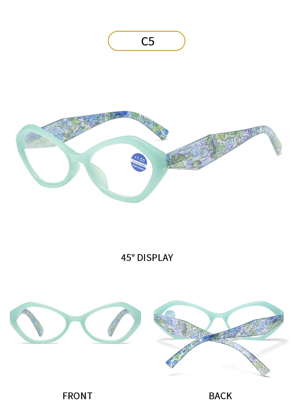 New Elegant Polygon Reading Glasses – Blue Light Blocking Farsight Presbyopia Goggles +1.0 to +4.0