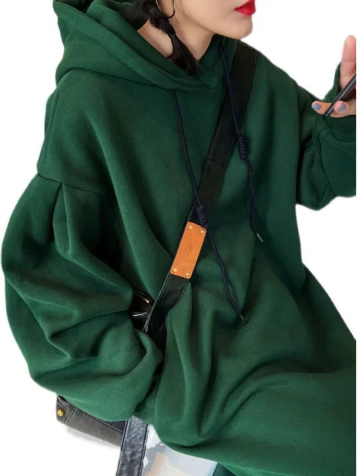 🔥 Plus Size Fleece-Lined Hooded Long Dress for Women 👗❄️ Thick Warm Winter Casual Slimming Korean Style Hoodie Dress ❤️