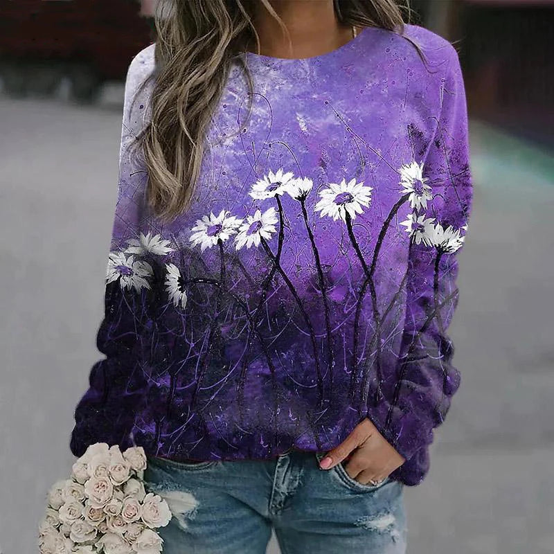 Autumn Women’s Floral 3D Print Hoodie – Streetwear Long Sleeve Pullover Y2K Fashion Top
